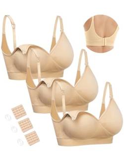 HOFISH Still-BHs zum Stillen, kabellos, V-Ausschnitt, Schwangerschaft, Schlafbralette mit extra Verlängerungen, 3 Stück, Beige x 3, small von HOFISH