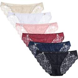 HOKEMP 6er Pack Unterwäsche Damen Baumwolle Slips Spitze Damen Panties Sexy Hipster Soft Slips Bequem Underwear Frauen Mehrpack S-XL von HOKEMP