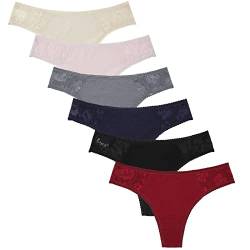 HOKEMP Damen String Unterwäsche Tangas Unterhosen Spitze Gemütlich Panties Hipster Dessous Unterkleidung 6er Pack (Pack D, L) von HOKEMP