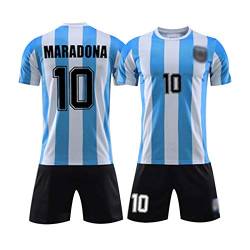 #10 Dǐěgǒ Ǎrmǎndǒ Mǎrǎdǒnǎ Herren Fußballtrikot, 1986 Argentina World Cup Legend Trikot, Fußballuniform Für Erwachsene Und Kinder, Sommer-Retro-Kurzarmhemd + Short blue-28 von HOKIIS