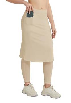 HOKOYI Damen Langer Rock mit angenähten Leggings Taschen Midi Cover Up Workout Rock Capris, Khaki, Mittel von HOKOYI