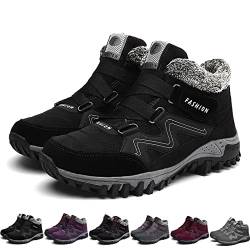 Fleekcomfy Snowy Villi Leder Stiefeletten, Damen und Herren Winter Thermal Villi Leder Plateau Fashion High Top Stiefel (Dunkles Schwarz, numeric_35) von HOKUTO