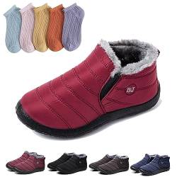 HOKUTO Boojoy Stiefel, Boojoy Winterschuhe, Pelz Futter wasserdichte warme Stiefel mit 5-Paar Socken (Red,39) von HOKUTO