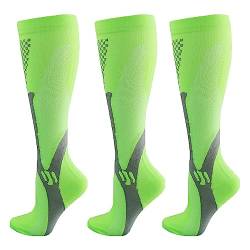 HOKUTO Minasa Kompressionsstrümpfe Damen Herren Kompressionssocken Lange Stützstrümpfe Abgestufte Compression Socks 3 Paar Laufstrümpfe (as3, alpha, l, x_l, regular, regular, Green) von HOKUTO