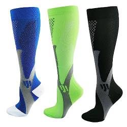 HOKUTO Minasa Kompressionsstrümpfe Damen Herren Kompressionssocken Lange Stützstrümpfe Abgestufte Compression Socks 3 Paar Laufstrümpfe (as3, alpha, l, x_l, regular, regular, Mix C) von HOKUTO