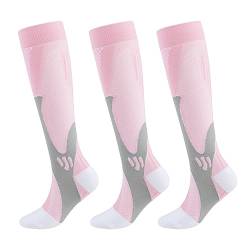 HOKUTO Minasa Kompressionsstrümpfe Damen Herren Kompressionssocken Lange Stützstrümpfe Abgestufte Compression Socks 3 Paar Laufstrümpfe (as3, alpha, l, x_l, regular, regular, Pink) von HOKUTO