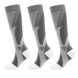 HOKUTO Minasa Kompressionsstrümpfe Damen Herren Kompressionssocken Lange Stützstrümpfe Abgestufte Compression Socks 3 Paar Laufstrümpfe (as3, alpha, xx_l, regular, regular, Grey) von HOKUTO