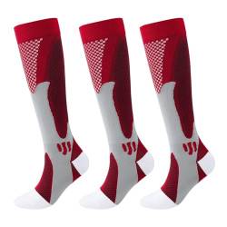 HOKUTO Minasa Kompressionsstrümpfe Damen Herren Kompressionssocken Lange Stützstrümpfe Abgestufte Compression Socks 3 Paar Laufstrümpfe (as3, alpha, xx_l, regular, regular, Red) von HOKUTO