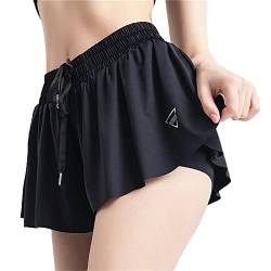 Hokuto Kiki Kona Shorts, 2in1 Flowy Fitness Shorts, Yoga, Biker, Laufen, Fitnessstudio, Butterfly Shorts für Frauen (M, C02-Schwarz) von HOKUTO