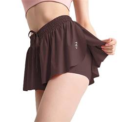 Hokuto Kiki Kona Shorts, 2in1 Flowy Fitness Shorts, Yoga, Biker, Laufen, Fitnessstudio, Butterfly Shorts für Frauen (S, C14-Braun) von HOKUTO