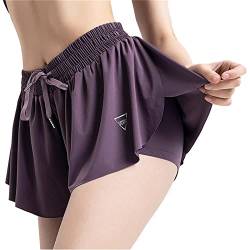 Hokuto Kiki Kona Shorts, 2in1 Flowy Fitness Shorts, Yoga, Biker, Laufen, Fitnessstudio, Butterfly Shorts für Frauen (XL, C01-Lila) von HOKUTO