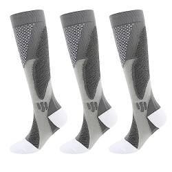 Minasa Kompressionsstrümpfe Damen Herren Kompressionssocken Lange Stützstrümpfe Abgestufte Compression Socks 3 Paar Laufstrümpfe (as3, alpha, l, x_l, regular, regular, Grey) von HOKUTO