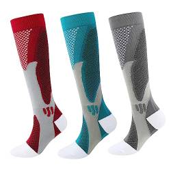 Minasa Kompressionsstrümpfe Damen Herren Kompressionssocken Lange Stützstrümpfe Abgestufte Compression Socks 3 Paar Laufstrümpfe (as3, alpha, l, x_l, regular, regular, Mix D) von HOKUTO