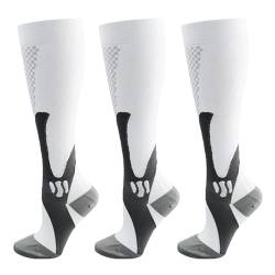 Minasa Kompressionsstrümpfe Damen Herren Kompressionssocken Lange Stützstrümpfe Abgestufte Compression Socks 3 Paar Laufstrümpfe (as3, alpha, xx_l, regular, regular, White) von HOKUTO