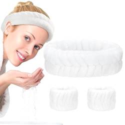 Gesicht Stirnband Armbänder Spa Waschband Set Schweiß Makeup Haarband Elastisches Saugfähiges Gesichtshautpflege Weiß für Mädchen Frauen Kosmetik Dusche Bad von HOLEMZ