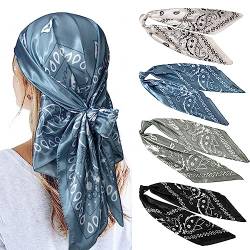 HOLEMZ Seiden Quadrat Schal Damen Halstuch Quadratische Fleckschals Große Tücher Stolen Polyester Vierecktuch Weiches Elegante für Männer Frauen Mädchen Haarschmuck 4 Stück 87×87cm von HOLEMZ