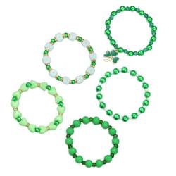 HOLIDYOYO St. Patrick’S Day-Armband Grünes Blatt-Charm-Armband 5Er-Set St. Patricks Day Armband Mädchen Damen Handgelenkkette Perlenarmband Ornamente von HOLIDYOYO