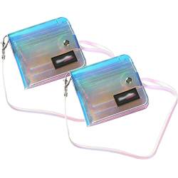 2 Stück transparente faltbare Brieftasche, kleine Geldbörse, niedliche PVC-Gelee-Brieftasche, ID-Kartenetui, Halter mit Umhängeband für Frauen und Mädchen, Laser von HOLLY TRIP