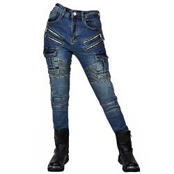 HOMDECR Damen Slim Fit Motorrad Jeans Mit Protektoren Knie Und Hüftprotektoren Stretch Slim Fit Denim Motorradhose Cargo Motorradjeans Schutzhose Biker Pants (Blau,M) von HOMDECR