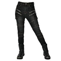 HOMDECR Damen Slim Fit Motorrad Jeans Mit Protektoren Knie Und Hüftprotektoren Stretch Slim Fit Denim Motorradhose Cargo Motorradjeans Schutzhose Biker Pants (Schwarz,L) von HOMDECR