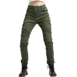 HOMDECR Damen Slim Fit Motorrad Jeans mit Protektoren Knie Und Hüftprotektoren Stretch Slim Fit Denim Motorradhose Cargo Motorradjeans Schutzhose Biker Pants (Green,L) von HOMDECR