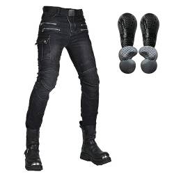 HOMDECR Herren/Damen Slim Fit Motorrad Jeans Mit Protektoren Knie Und Hüftprotektoren Stretch Slim Fit Denim Motorradhose Cargo Motorradjeans Schutzhose Biker Pants (Schwarz,4XL) von HOMDECR