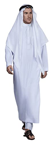 HOMELEX Herren Muslimische Kleidung Thobe Naher Osten Kaftan Saudi-Arabische Kaftane Islamische Abaya Kleid Dubai Roben, Weiss/opulenter Garten, Medium von HOMELEX