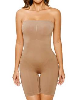 HOMETA Bauchkontrolle Shapewear für Frauen Butt Lifter Oberschenkel Slimmer trägerlos einteilige Body Shaper Shorts, Brown, Large von HOMETA