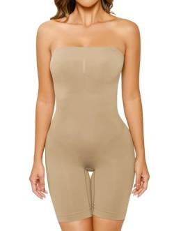 HOMETA Damen Shapewear Bodys Bauchkontrolle Butt Lifter Body Shaper Trägerlos Nahtlos Mitte Oberschenkel Jumpsuit Tops, Hautfarben, Medium von HOMETA