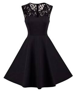 HOMEYEE Damen Elegant 50er Rundhals Abendkleider für Hochzeit Spitze Vintage CocktailKleid A008 (M, Schwarz) von HOMEYEE