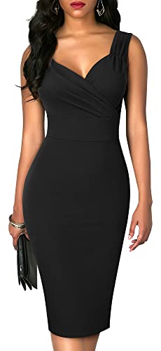 HOMEYEE Damen Vintage 50er Ärmellos Bodycon Cocktail Party Midi Bleistiftkleid B669 (M, Schwarz) von HOMEYEE