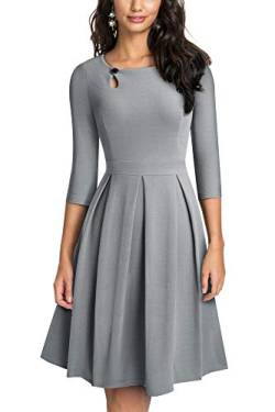 HOMEYEE Damen Vintage Aushöhlen Rundhals Abgefackelt Plissee Cocktailkleid A223 (L, Grau) von HOMEYEE