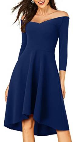 HOMEYEE Damen Vintage Cocktailkleid 3/4 Ärmel Schulterfrei Trägerlos Swing A-Linie Abendkleid A287 (S, Marineblau) von HOMEYEE