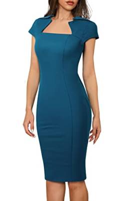 HOMEYEE Damen Vintage Flügelärmeln Retro Bodycon Rockabilly Business Cocktail Knielang Etuikleid Bleistiftkleid B737 (L, Blau) von HOMEYEE