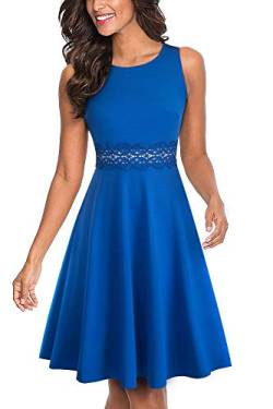 HOMEYEE Damen Vintage Rundhalsausschnitt ärmellosen Blumen Bestickt knielangen Cocktailkleid UKA079 (EU 36 = Size S, Blau) von HOMEYEE