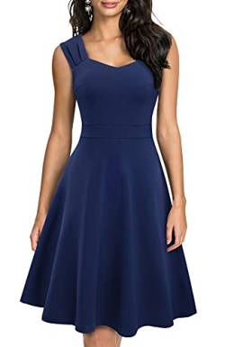 HOMEYEE Damen Vintage V-Ausschnitt Ärmellose Einfarbige Party A-Linie Sommerkleid A246 (XXL, Dunkelblau) von HOMEYEE