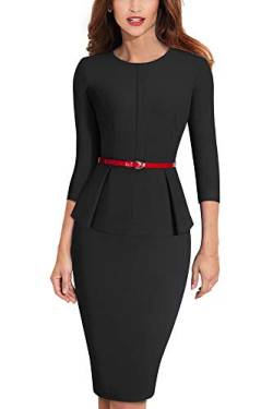 HOMEYEE Elegantes Damen Schößchen mit Rundhalsausschnitt Businesskleid B473 (EU 36 = Size S, Schwarz) von HOMEYEE