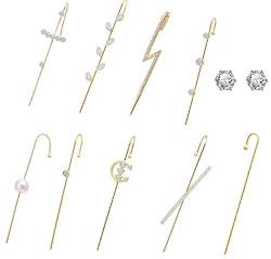 11Pcs Ohrwickel Crawler Haken Ohrringe für Frauen Einzigartige Ohrringe Lange Ohrmanschette Crawler Haken Ohrringe Set Ohr Crawler Ohrringe Strass Ohrschmuck (Gold) von HOMEYU