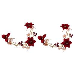 HOMSFOU 2st Haarschmuck Mit Roten Blumen Damen-stirnband Koreanische Haarzusätze Rote Haaraccessoires Für Frauen Haarbänder Stirnband Legierung Braut Toast-kleidung Haarteil von HOMSFOU