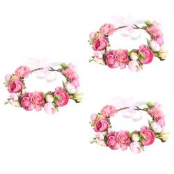 HOMSFOU 3 Stk Kopfschmuck Aus Rosenblüten Rosa Stirnband Verstellbares Kopfband Stirnband Für Mädchen Schleifengirlande Hochzeit Stirnband Blumenkrone Haarschmuck Braut Textil- Die Blumen von HOMSFOU