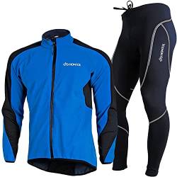 HOMTOL Fahrradtrikot Herren Langarm Winter Radjacke Set Thermal Winter Fahrradbekleidung Fahrradjacke und Radhose mit Sitzpolster Radsportanzüge Trikot Set mit Thermofleecefutter Atmungsaktiv von HOMTOL