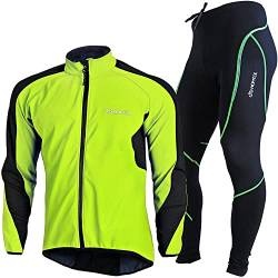 HOMTOL Fahrradtrikot Herren Langarm Winter Radjacke Set Thermal Winter Fahrradbekleidung Fahrradjacke und Radhose mit Sitzpolster Radsportanzüge Trikot Set mit Thermofleecefutter Atmungsaktiv von HOMTOL