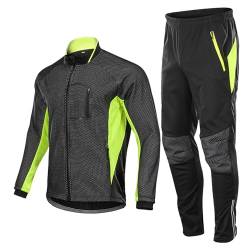 HOMTOL Herren Radjacke set Winter Thermal wasserdicht Winddicht Fahrradjacke Radjacke Winter Thermo Fleece Radtrikot Set Fahrradbekleidung Atmungsaktiv Lange Radhose Radjacke + Fahrradhose von HOMTOL