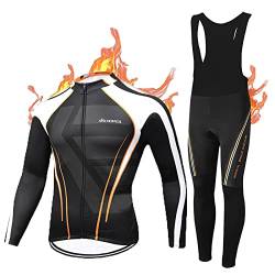 HOMTOL Radtrikot Set Langarm Herren Thermische Fleece Winter Fahrradbekleidung Radsportanzüge Fahrradtrikot mit Thermofleecefutter Fahrradhose mit Sitzpolster + 9D Gel für Radfahren MTB Outdoor von HOMTOL