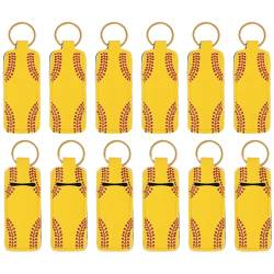 HONBAY 12 x Softball-Lippenstift-Halter, Schlüsselanhänger, Lippenstift-Halter, Clip-on-Hülse, gelb von HONBAY