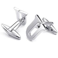 HONEY BEAR 1 Paar Herren Edelstahl Manschettenknöpfe Hochzeit Cufflinks Manschettenknopf Silber Buchstabe (U) von HONEY BEAR