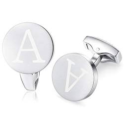 HONEY BEAR Briefe Initialen Buchstabe manschettenknöpfe Herren Edelstahl Hochzeit Cufflinks Manschettenknopf Gebürstetes Silber (A) von HONEY BEAR