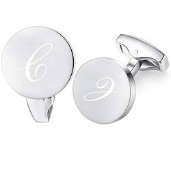 HONEY BEAR Briefe Initialen Buchstabe manschettenknöpfe Herren Edelstahl Hochzeit Cufflinks Manschettenknopf Gebürstetes Silber (C) von HONEY BEAR