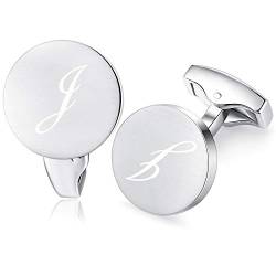 HONEY BEAR Briefe Initialen Buchstabe manschettenknöpfe Herren Edelstahl Hochzeit Cufflinks Manschettenknopf Gebürstetes Silber (J) von HONEY BEAR