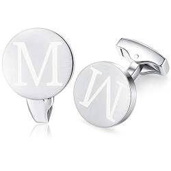 HONEY BEAR Briefe Initialen Buchstabe manschettenknöpfe Herren Edelstahl Hochzeit Cufflinks Manschettenknopf Gebürstetes Silber (M) von HONEY BEAR